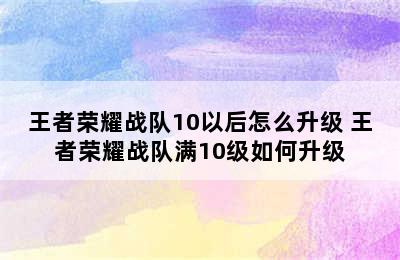 王者荣耀战队10以后怎么升级 王者荣耀战队满10级如何升级